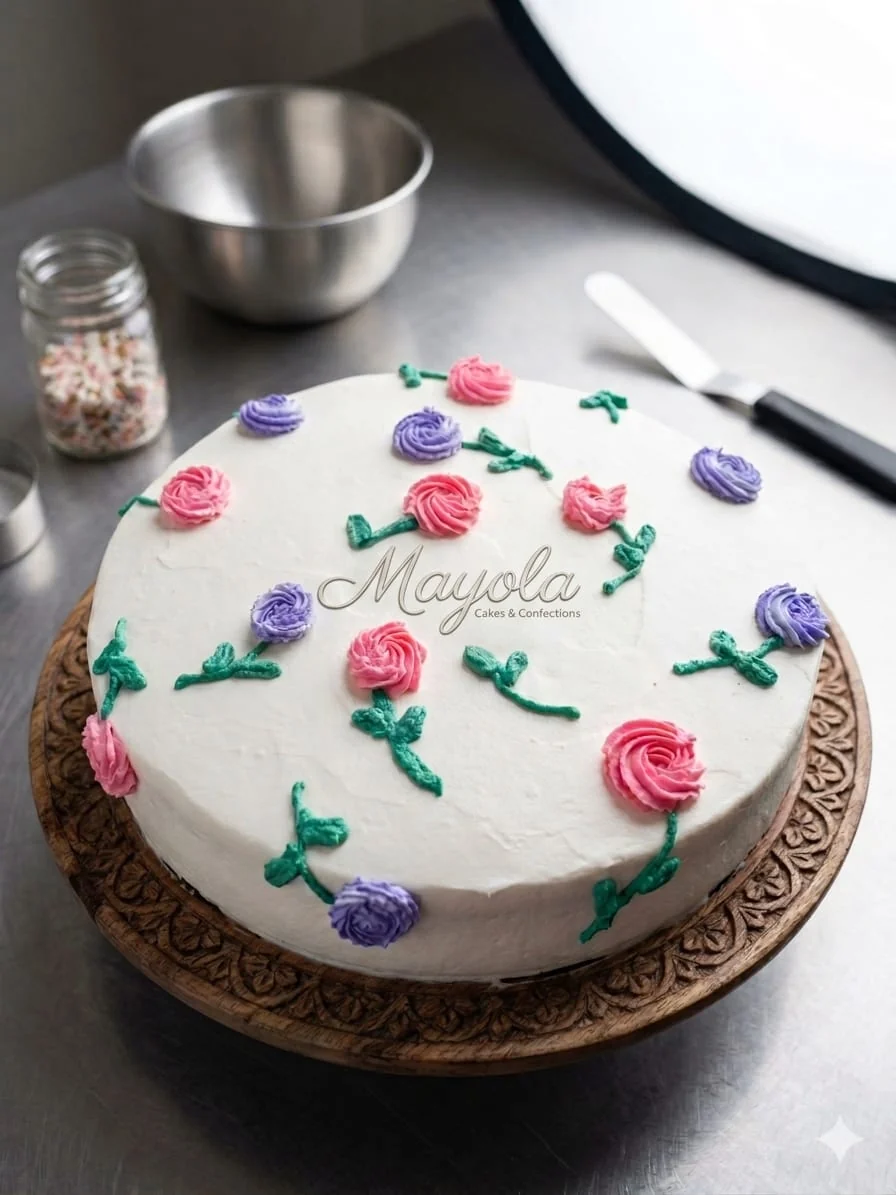 Pastel de chocolate con flores